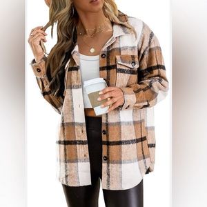 Women’s Brown & Tan Plaid Flannel Button Down Long Sleeve Shirt Size Large